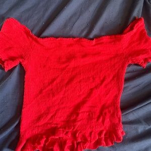 Red off the shoulder crop top